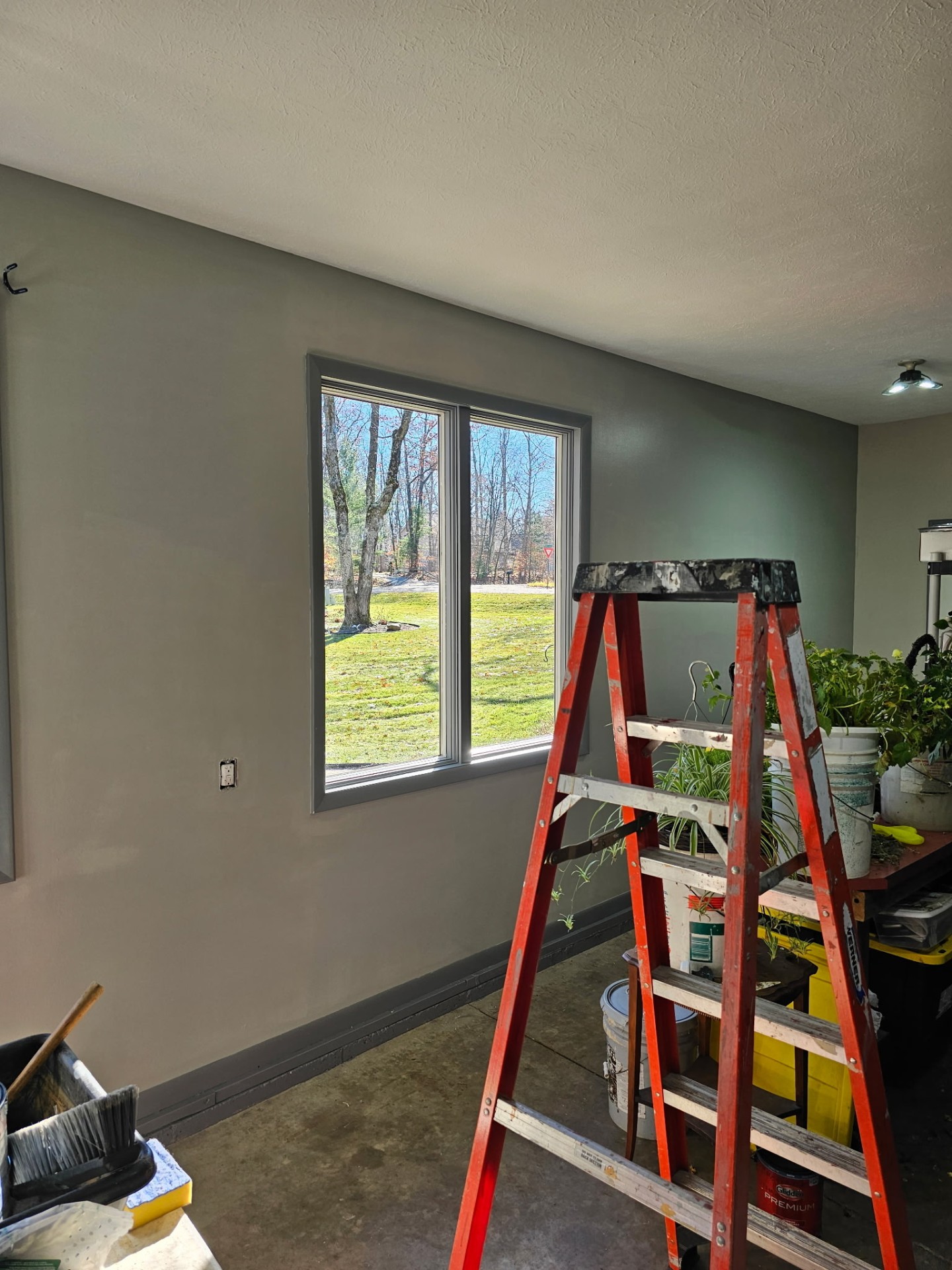 Interior wall painted in warm gray with crisp trim